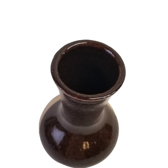 Vintage Pottery Bud Vase Studio Art Stoneware Brown Tan White Signed Decorative - Picture 5 of 9